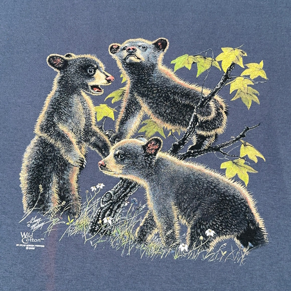 Vintage Bear Cub Shirt Adult EXTRA LARGE Blue Nature Diversity Art USA Made Y2K - Picture 3 of 10